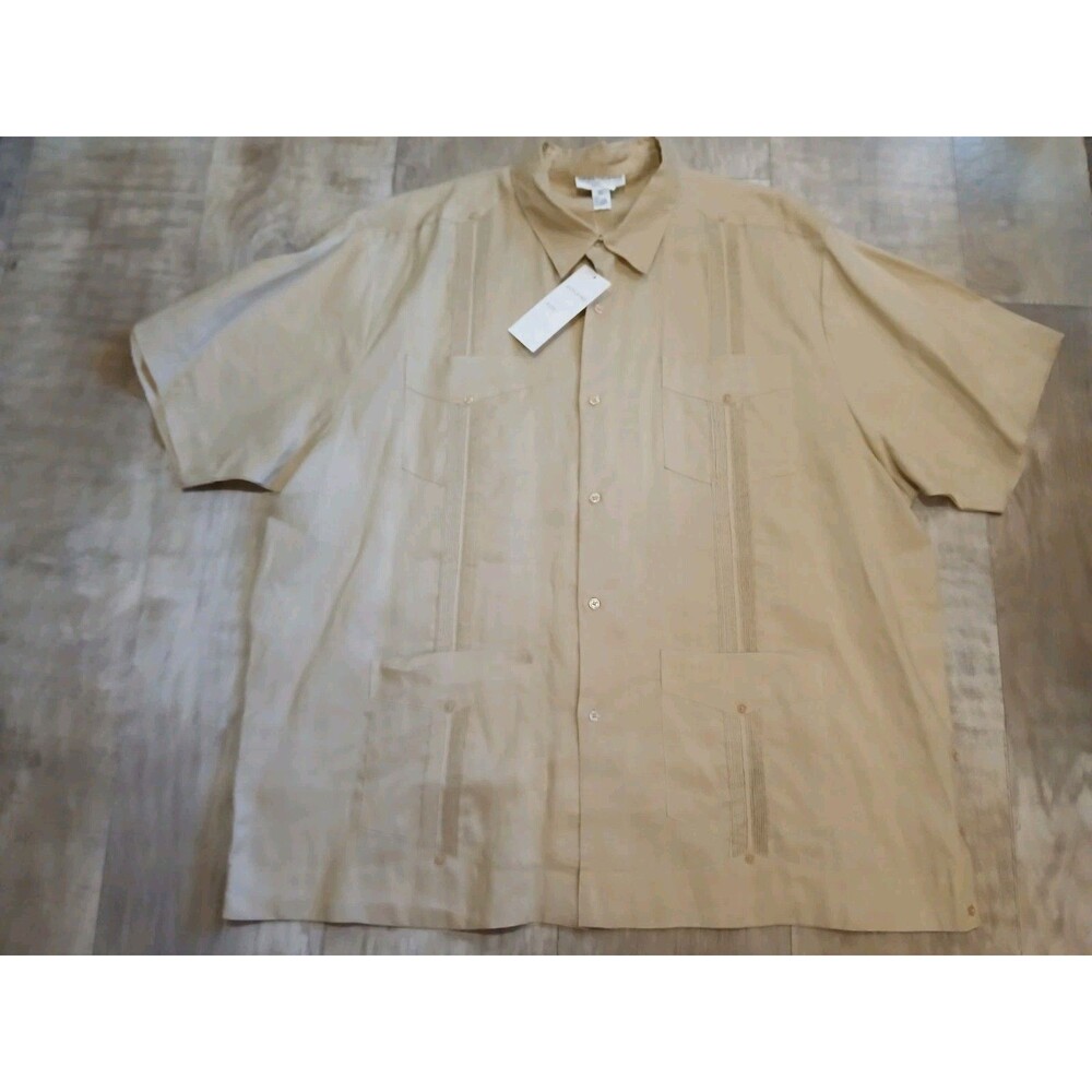 100% Linen Mens 4XL 4X Natural Collection Tan Button down NWT *See Description*